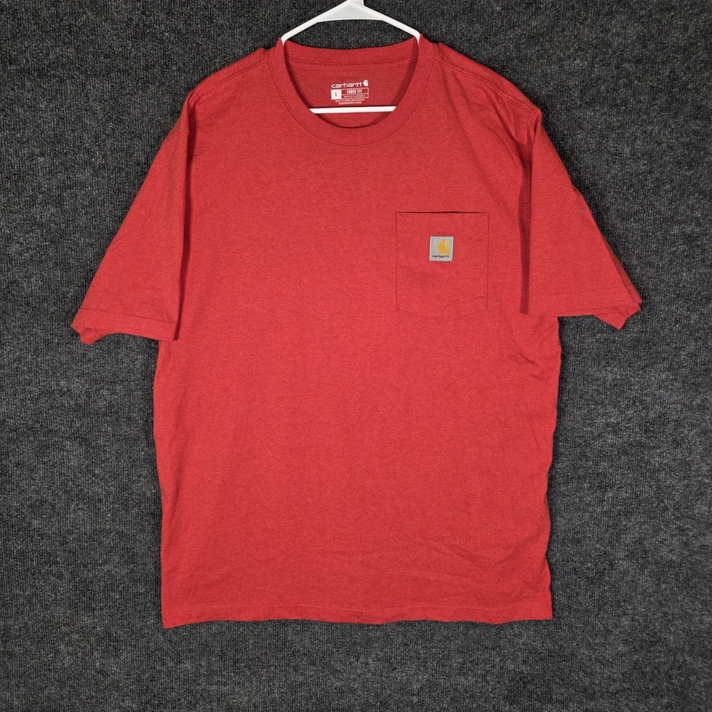 Carhartt Pocket T Shirt Mens Large Red Loose Fit Workwear Heavyweight Tee Logo - Picture 5 of 5